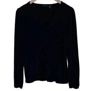 2/$30 Tahari Black Long Sleeve Top with Button Detail L